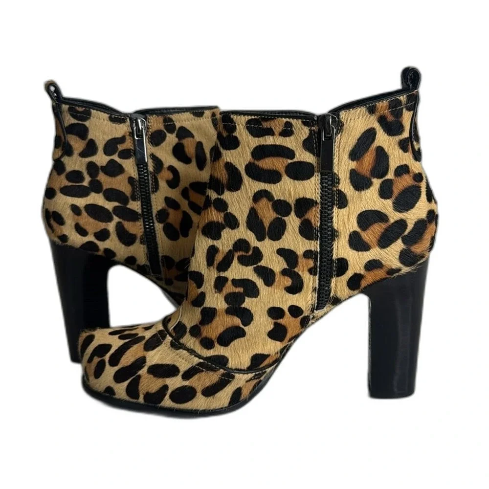 Beverly Feldman Women's Leopard Print Calf Hair Ankle Boots Size 9M